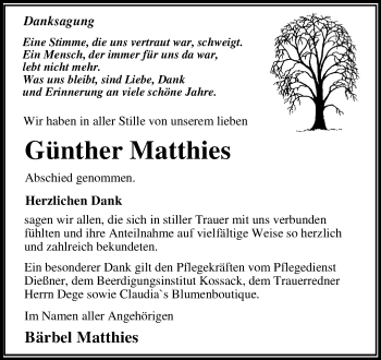 Traueranzeige von Günther Matthies von Mitteldeutsche Zeitung Dessau-Roßlau