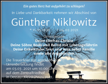 Traueranzeige von Günther Niklowitz von Super Sonntag Dessau-Roßlau