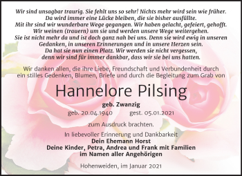 Traueranzeige von Hannelore Pilsing von Super Sonntag Merseburg/Querfurt