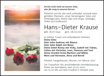 Traueranzeige von Hans-Dieter Krause von Mitteldeutsche Zeitung Sangerhausen