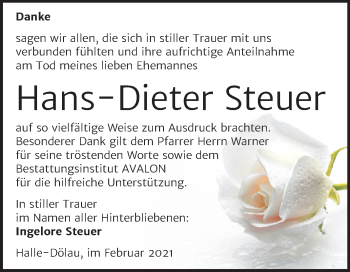 Traueranzeige von Hans-Dieter Steuer von Mitteldeutsche Zeitung Halle/Saalkreis