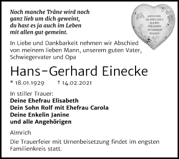 Traueranzeige von Hans-Gerhard Einecke von Mitteldeutsche Zeitung Naumburg/Nebra
