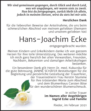 Traueranzeige von Hans-Joachim Ecke von Mitteldeutsche Zeitung Quedlinburg