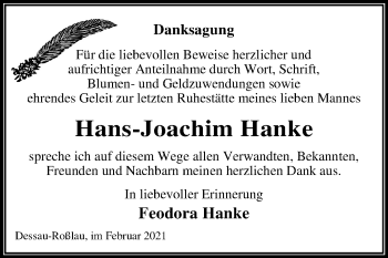 Traueranzeige von Hans-Joachim Hanke von Mitteldeutsche Zeitung Dessau-Roßlau
