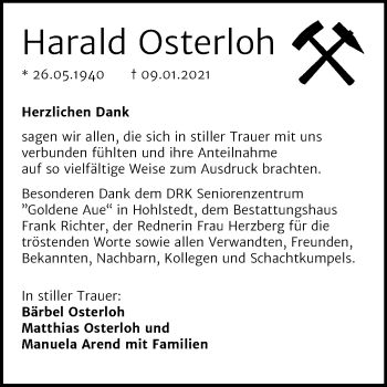 Traueranzeige von Harald Osterloh von Mitteldeutsche Zeitung Sangerhausen