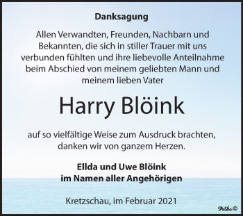 Traueranzeige von Harry Blöink von Mitteldeutsche Zeitung Zeitz