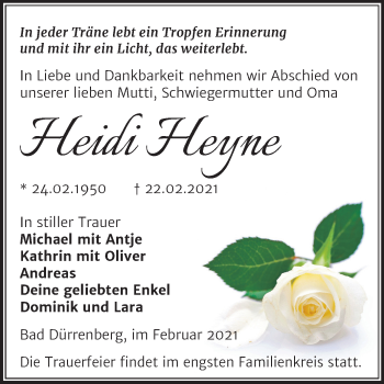 Traueranzeige von Heidi Heyne von Super Sonntag Merseburg/Querfurt