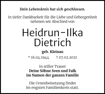 Traueranzeige von Heidrun-Ilka Dietrich von Mitteldeutsche Zeitung Halle/Saalkreis