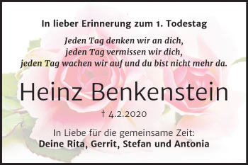 Traueranzeige von Heinz Benkenstein von Super Sonntag Merseburg/Querfurt