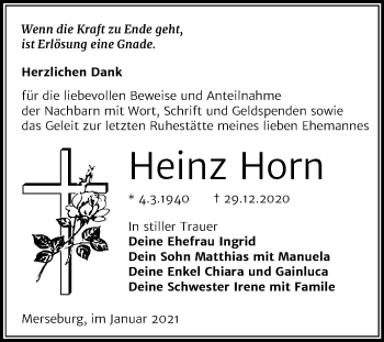 Traueranzeige von Heinz Horn von Mitteldeutsche Zeitung Merseburg/Querfurt