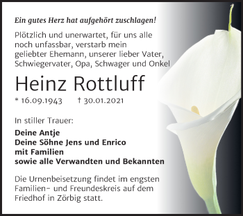 Traueranzeige von Heinz Rottluff von Mitteldeutsche Zeitung Bitterfeld