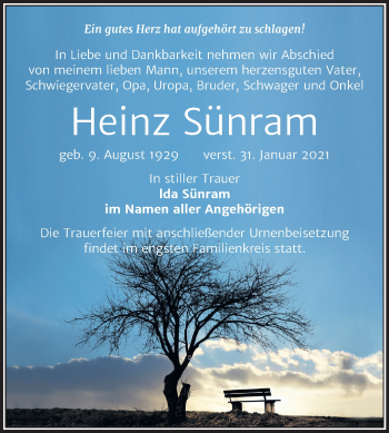 Traueranzeige von Heinz Sünram von Mitteldeutsche Zeitung Halle/Saalkreis
