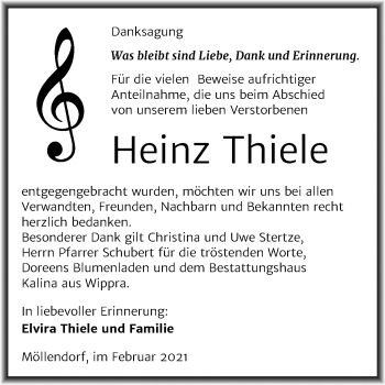 Traueranzeige von Heinz Thiele von Super Sonntag Mansfelder Land