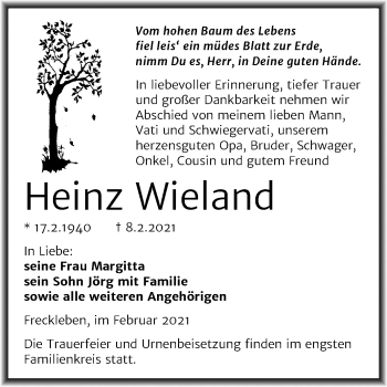 Traueranzeige von Heinz Wieland von Mitteldeutsche Zeitung Aschersleben