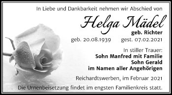 Traueranzeige von Helga Mädel von Super Sonntag Weißenfels