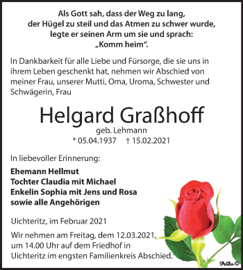 Traueranzeige von Helgard Graßhoff von Mitteldeutsche Zeitung Weißenfels