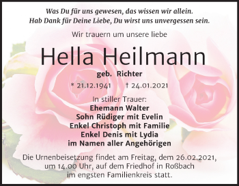 Traueranzeige von Hella Heilmann von Mitteldeutsche Zeitung Merseburg/Querfurt