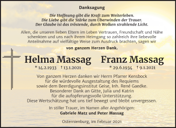 Traueranzeige von Helma und Franz Massag von Mitteldeutsche Zeitung Köthen