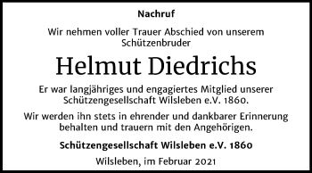 Traueranzeige von Helmut Diedrichs von Mitteldeutsche Zeitung Aschersleben