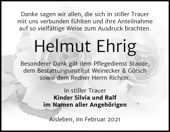 Traueranzeige von Helmut Ehrig von Mitteldeutsche Zeitung Bernburg