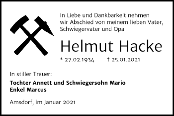 Traueranzeige von Helmut Hacke von Mitteldeutsche Zeitung Mansfelder Land