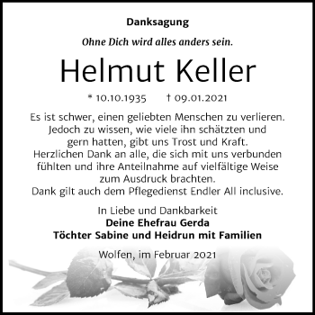 Traueranzeige von Helmut Keller von Mitteldeutsche Zeitung Bitterfeld
