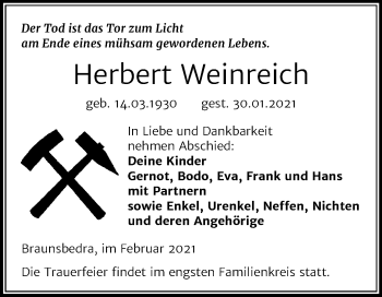 Traueranzeige von Herbert Weinreich von Mitteldeutsche Zeitung Merseburg/Querfurt