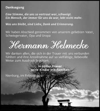 Traueranzeige von Hermann Helmecke von Mitteldeutsche Zeitung Bernburg