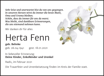 Traueranzeige von Herta Fenn von Mitteldeutsche Zeitung Wittenberg