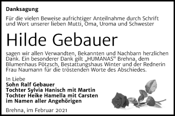 Traueranzeige von Hilde Gebauer von Mitteldeutsche Zeitung Bitterfeld