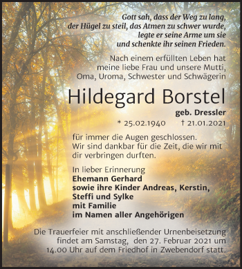 Traueranzeige von Hildegard Borstel von Mitteldeutsche Zeitung Halle/Saalkreis