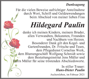 Traueranzeige von Hildegard Paulin von Mitteldeutsche Zeitung Aschersleben
