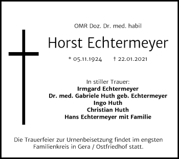 Traueranzeige von Horst Echtermeyer von Mitteldeutsche Zeitung Mansfelder Land