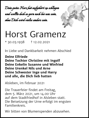 Traueranzeige von Horst Gramenz von Mitteldeutsche Zeitung Bernburg