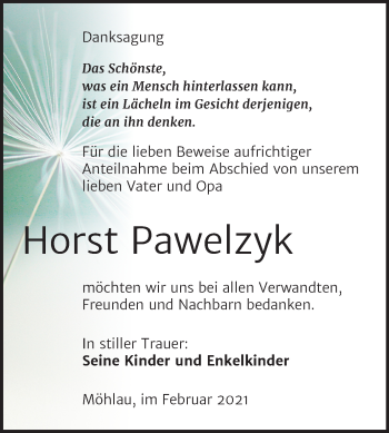 Traueranzeige von Horst Pawelzyk von Mitteldeutsche Zeitung Wittenberg
