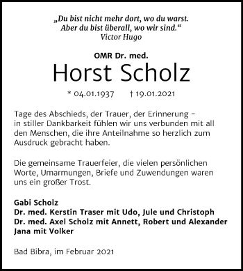 Traueranzeige von Horst Scholz von Mitteldeutsche Zeitung Naumburg/Nebra