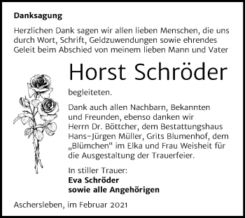 Traueranzeige von Horst  Schröder von Mitteldeutsche Zeitung Aschersleben