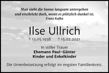 Traueranzeige von Ilse Ullrich von Mitteldeutsche Zeitung Bernburg