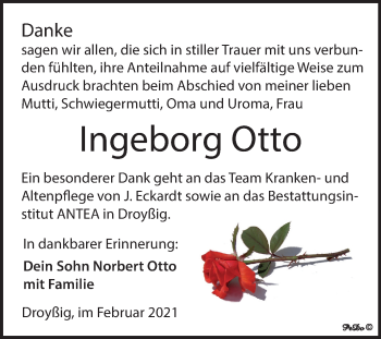 Traueranzeige von Ingeborg Otto von Mitteldeutsche Zeitung Zeitz
