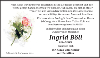 Traueranzeige von Ingrid Böll von Mitteldeutsche Zeitung Quedlinburg