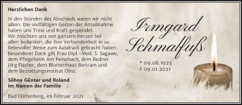Traueranzeige von Irmgard Schmalfuß von Mitteldeutsche Zeitung Merseburg/Querfurt