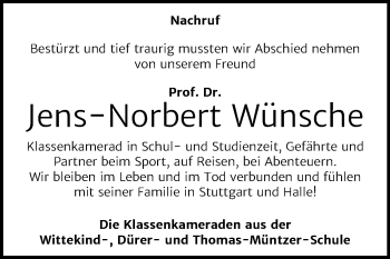 Traueranzeige von Jens-Norbert Wünsche von Mitteldeutsche Zeitung Halle/Saalkreis