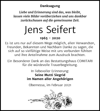 Traueranzeige von Jens Seifert von Mitteldeutsche Zeitung Weißenfels