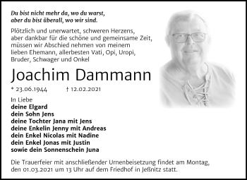 Traueranzeige von Joachim Dammann von Mitteldeutsche Zeitung Bitterfeld