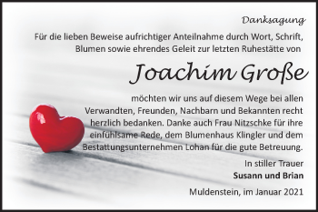 Traueranzeige von Joachim Große von Mitteldeutsche Zeitung Bitterfeld