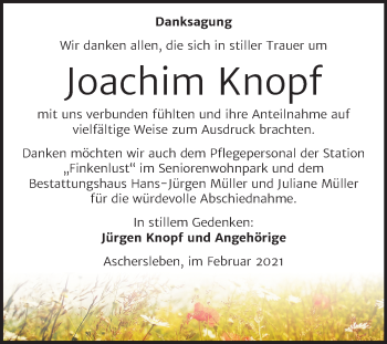 Traueranzeige von Joachim Knopf von Mitteldeutsche Zeitung Aschersleben