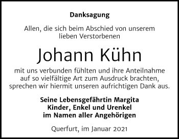 Traueranzeige von Johann Kühn von Mitteldeutsche Zeitung Merseburg/Querfurt