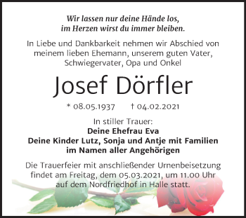Traueranzeige von Josef Dörfler von Mitteldeutsche Zeitung Halle/Saalkreis