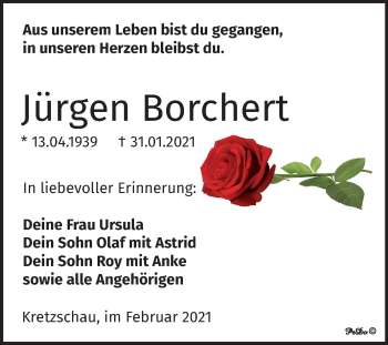 Traueranzeige von Jurgen Borchert von Mitteldeutsche Zeitung Zeitz