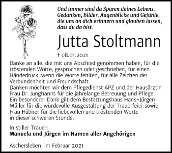 Traueranzeige von Jutta Stoltmann von Mitteldeutsche Zeitung Aschersleben